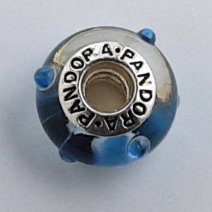 Pandora Murano Glass Bead Charm Teardrop Design Turquoise/White and raised dots